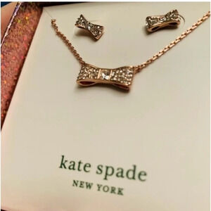 Kate Spade Bow Necklace & Stud Earring Set Rose Gold 14K Plated NWT